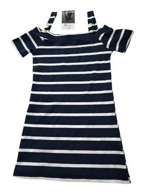 NWT Milan Kiss Cold-Shoulder Striped Ribbed Top - Navy/White (Size M)